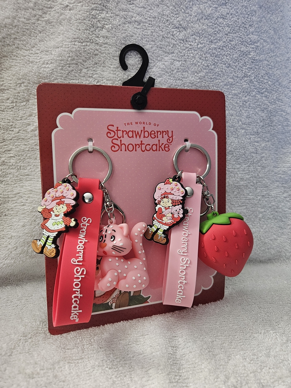 Strawberry Shortcake & Custard 3D Silicone Keychains Pink Red Wristlet Straps
